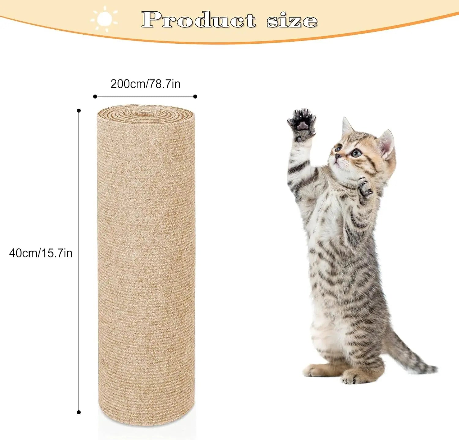 Cat Scratching Carpet,15.8"x78.7"Cat Climbing Pad,Self-Adhesive Cat Scratch Mat,Sticky Scratch Wall Mat, Furniture Protector for Floor Couch Sofa Door Corner(Khaki) Wholesale Hub