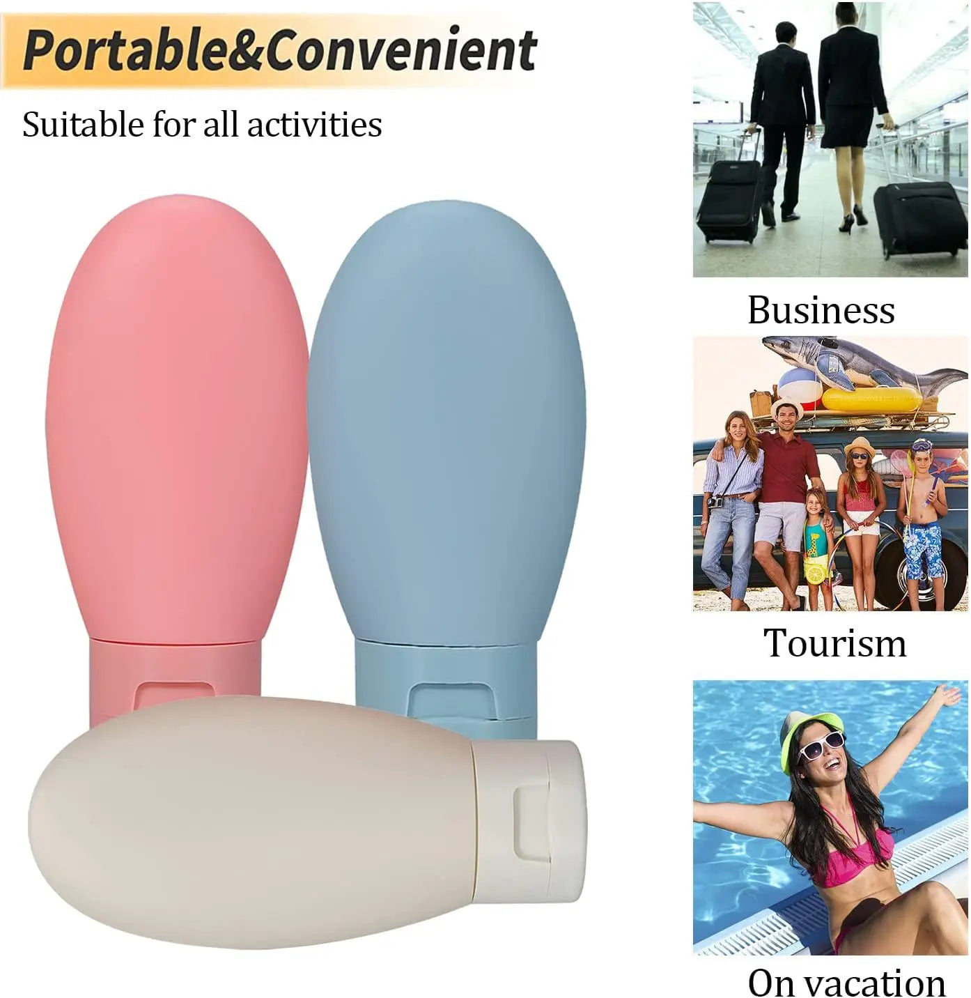 Travel Bottles, 3 PCS Travel Containers for Toiletries, Leak-Proof Refillable Squeezable Travel Bottles Set for Shampoo, Body Wash and Travel Wholesale Hub