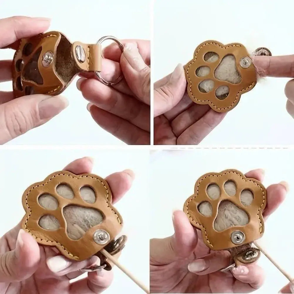 Pet Hair Storage Bag 3pcs Leather Cat Paw Keychain Portable Pet Hair Memorial Keepsake Keyring for Pet Commemorative Wholesale Hub