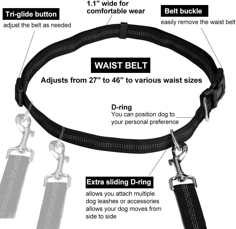 Hands Free Dog Leash for Running Walking Training Hiking, Dual-Handle Reflective Bungee, Poop Bag Dispenser Pouch, Adjustable Waist Belt, Shock Absorbing, Ideal for Medium to Large Dogs (Black W Pink) Wholesale Hub