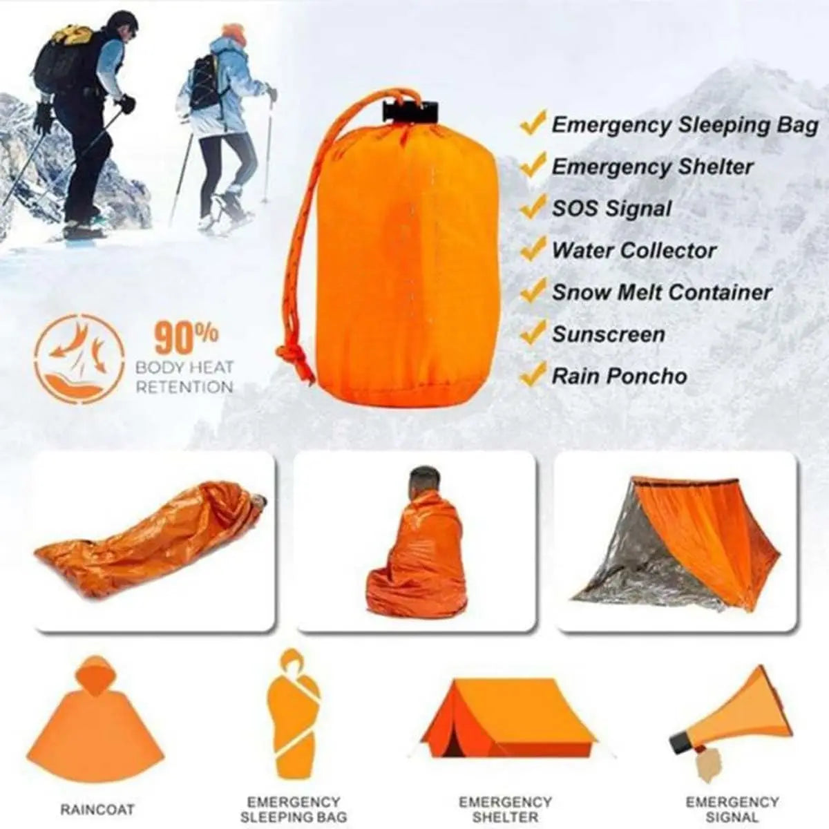 Sierra Madre Emergency Sleeping Bag, 84"X36" Waterproof Sierramadre Emergency Sleeping Bags for Survival, Pocket Size Survival Blanket, Thermal Bivy Sack for Outdoor Camping, Hiking Wholesale Hub