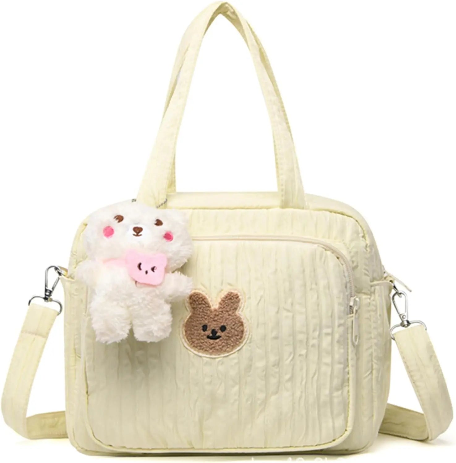 Diaper Tote Bag, 9.5inch Tote Diaper Bag with Plush Doll Pendant, Adjustable Strap & Handle, Large Mommy Bag, Portable Baby Nappy Bag, Travel Baby Bag for Mom (Yellow) Wholesale Hub