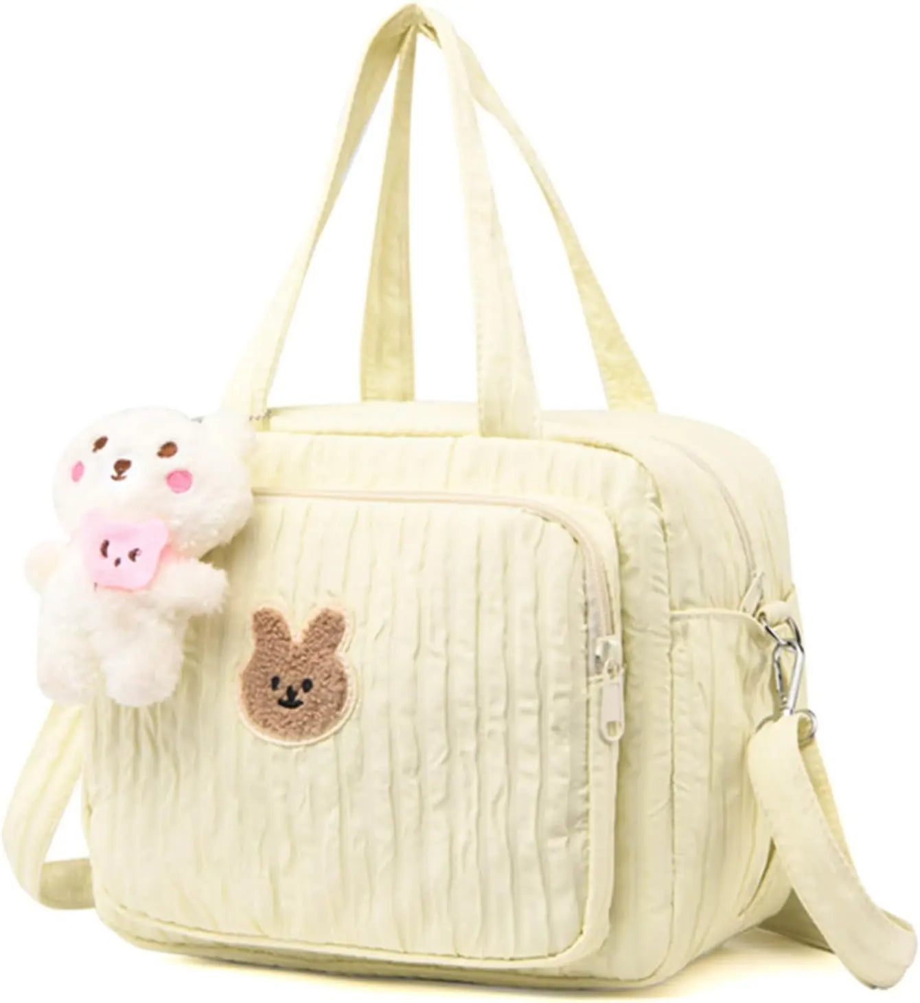 Diaper Tote Bag, 9.5inch Tote Diaper Bag with Plush Doll Pendant, Adjustable Strap & Handle, Large Mommy Bag, Portable Baby Nappy Bag, Travel Baby Bag for Mom (Yellow) Wholesale Hub
