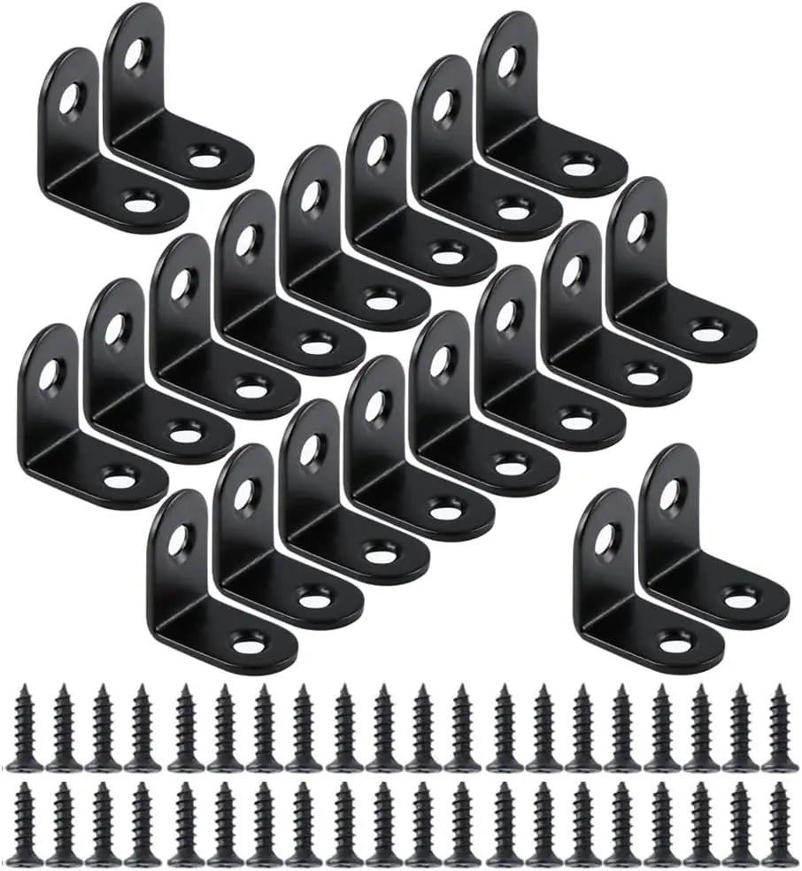 20PCS Small L Brackets, Black Iron Corner Mount Brackets with 40 Screws, Rust Resistant, Easy to Install, Multi-Purpose Wholesale Hub