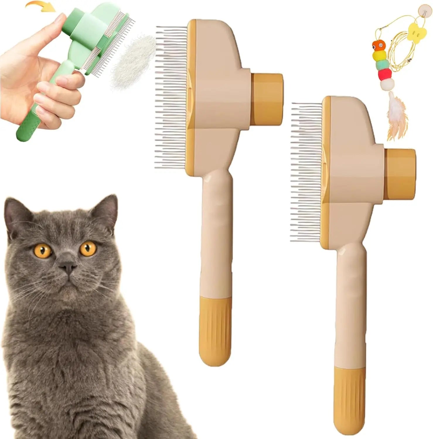 Avatore Zenbrush - Removes Fur & Relieves Pain, Zen Brush for Cats, Zenbrush Cat Comb, Self-Cleaning Cat Brush with Release Button, Cat Grooming Flea Brush for Short & Long Cat (orange,2pcs) Wholesale Hub