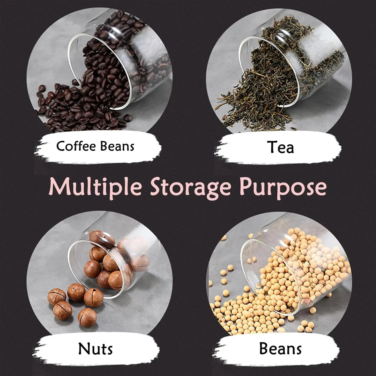 Airtight Borosilicate Glass Coffee Bean Storage Container with Vacuum Sealed Lid, 2pcs Food Storage Jars for Dry Goods, Coffee Bar Necessity Wholesale Hub