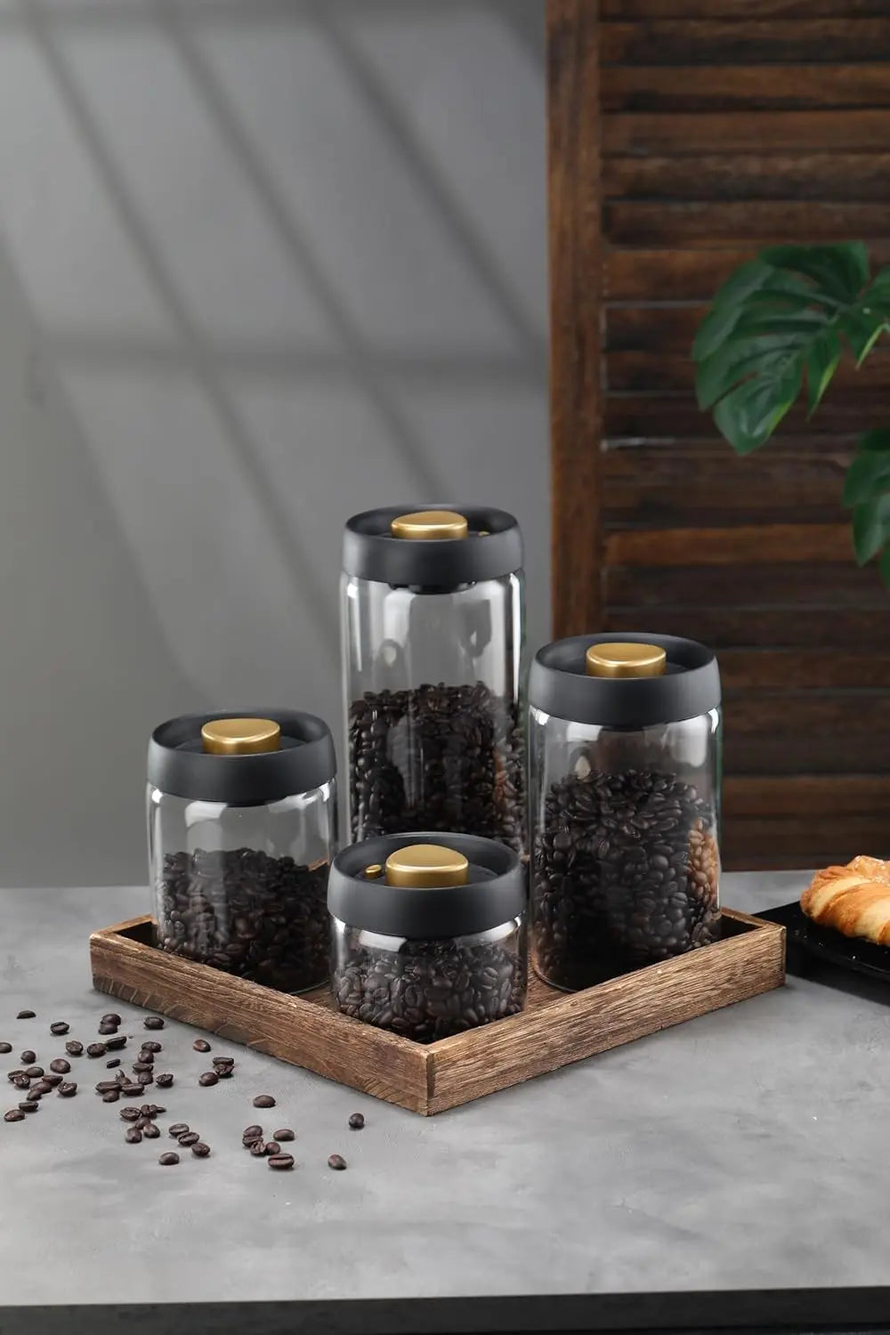 Airtight Borosilicate Glass Coffee Bean Storage Container with Vacuum Sealed Lid, 2pcs Food Storage Jars for Dry Goods, Coffee Bar Necessity Wholesale Hub