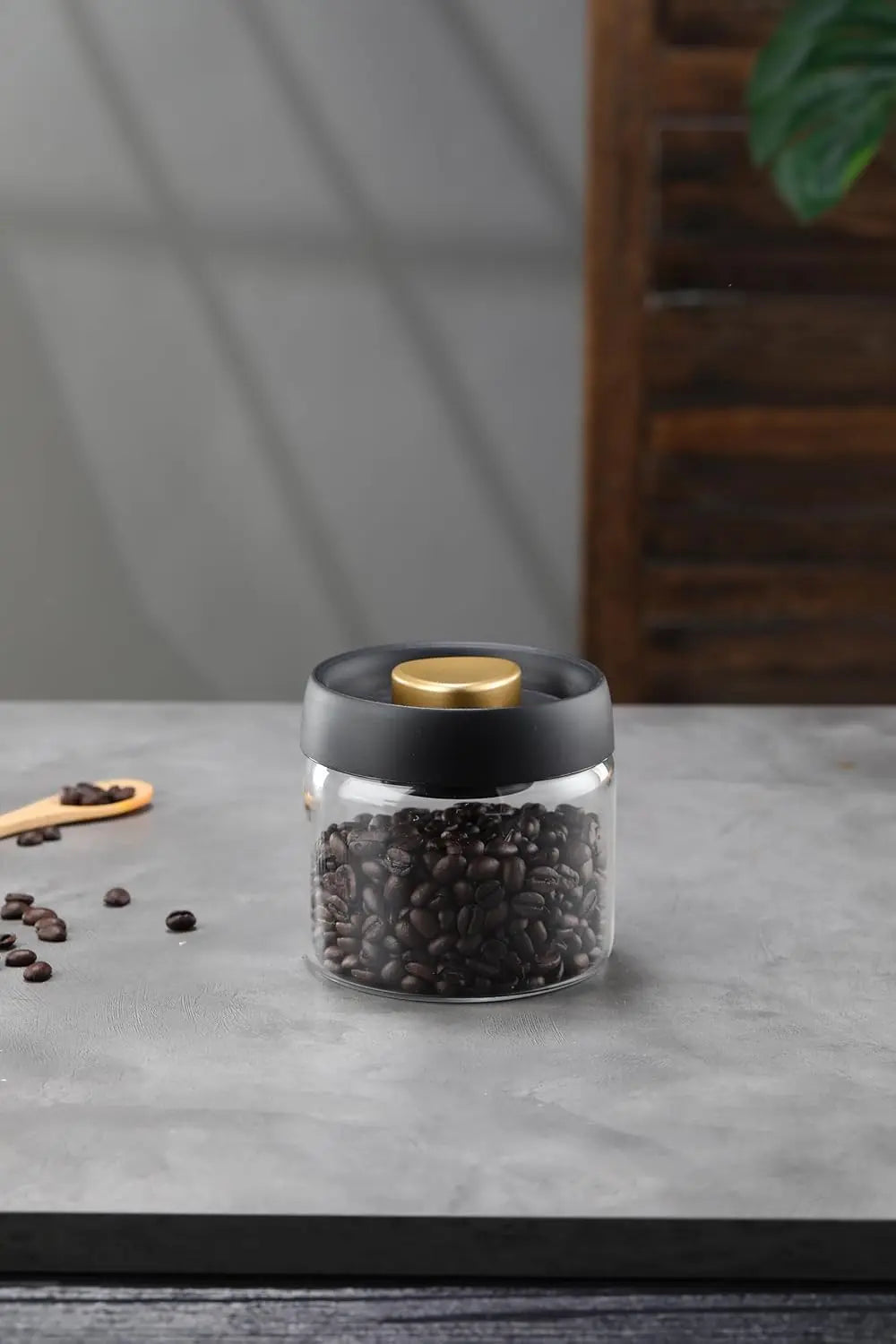Airtight Borosilicate Glass Coffee Bean Storage Container with Vacuum Sealed Lid, 2pcs Food Storage Jars for Dry Goods, Coffee Bar Necessity Wholesale Hub