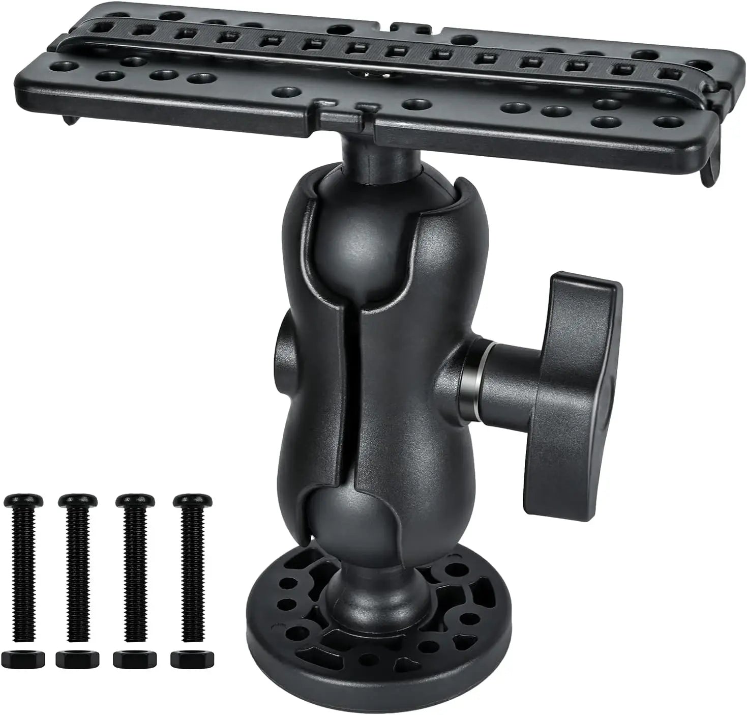 Fish Finder Mount Base, Universal 360° Rotation Ball-Mount Bracket, Nylon & Stainless Steel Electronic Holder for Marine Boat Kayak Pontoon Canoe Helix Garmin, 4*Srews, 4*Nuts Wholesale Hub