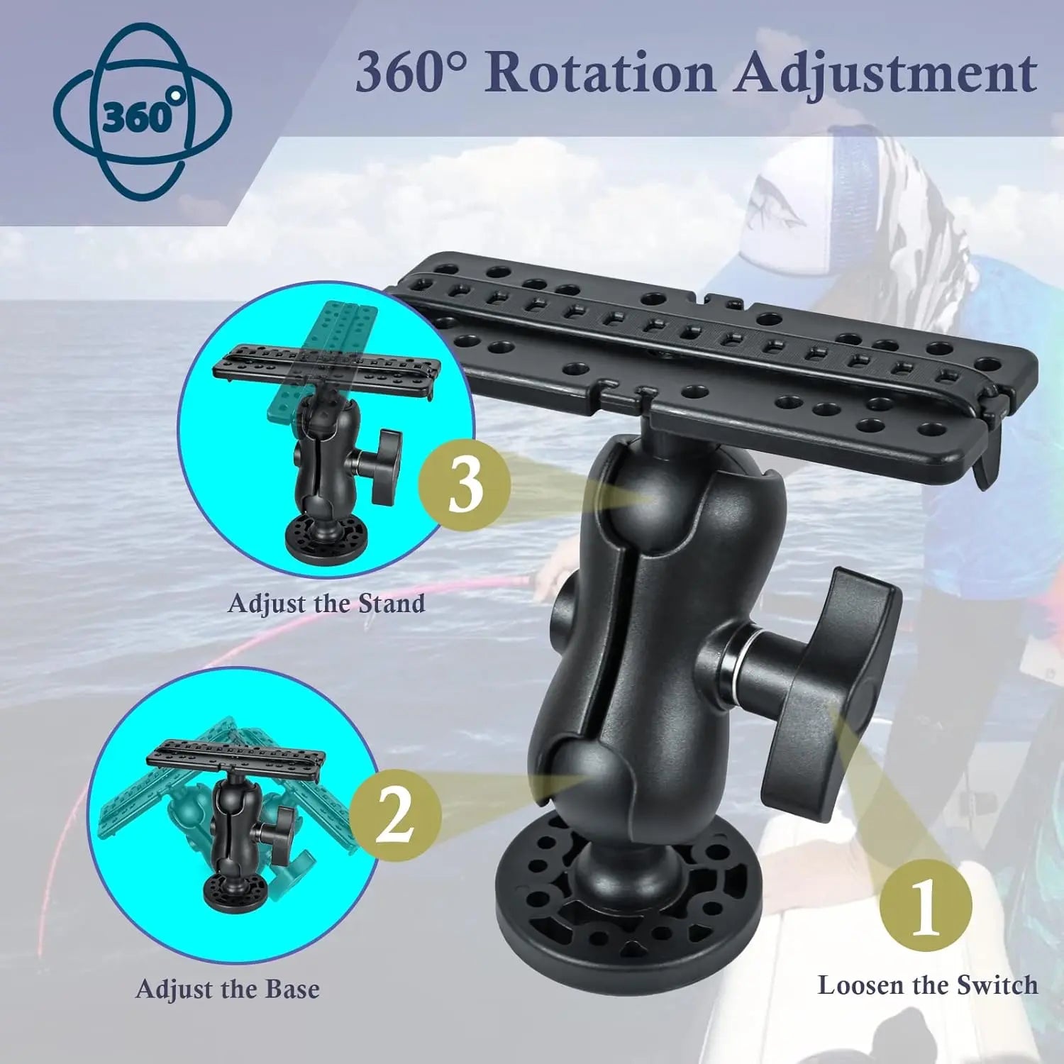 Fish Finder Mount Base, Universal 360° Rotation Ball-Mount Bracket, Nylon & Stainless Steel Electronic Holder for Marine Boat Kayak Pontoon Canoe Helix Garmin, 4*Srews, 4*Nuts Wholesale Hub