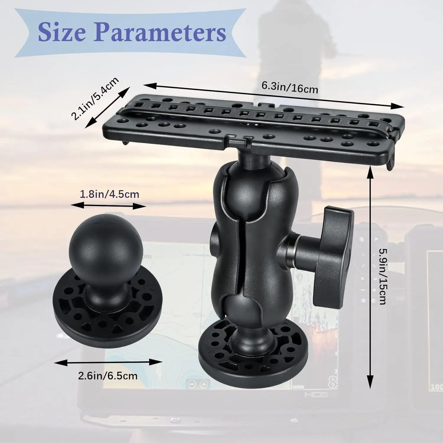 Fish Finder Mount Base, Universal 360° Rotation Ball-Mount Bracket, Nylon & Stainless Steel Electronic Holder for Marine Boat Kayak Pontoon Canoe Helix Garmin, 4*Srews, 4*Nuts Wholesale Hub