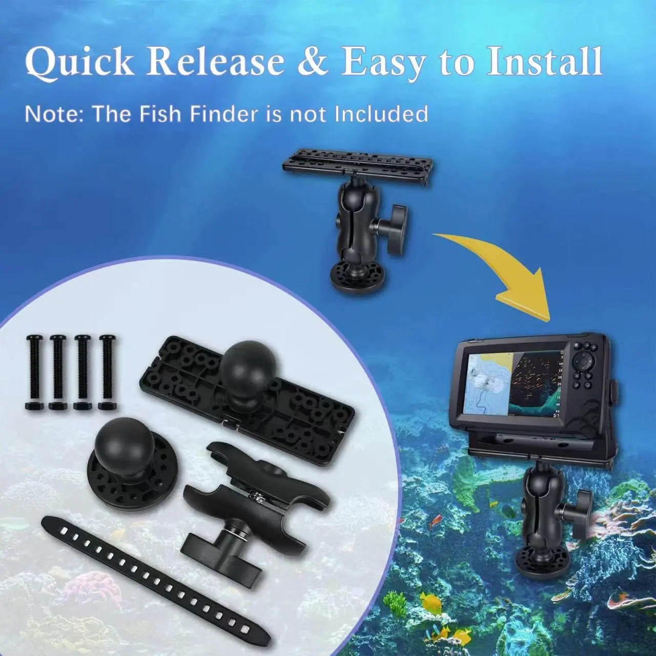 Fish Finder Mount Base, Universal 360° Rotation Ball-Mount Bracket, Nylon & Stainless Steel Electronic Holder for Marine Boat Kayak Pontoon Canoe Helix Garmin, 4*Srews, 4*Nuts Wholesale Hub
