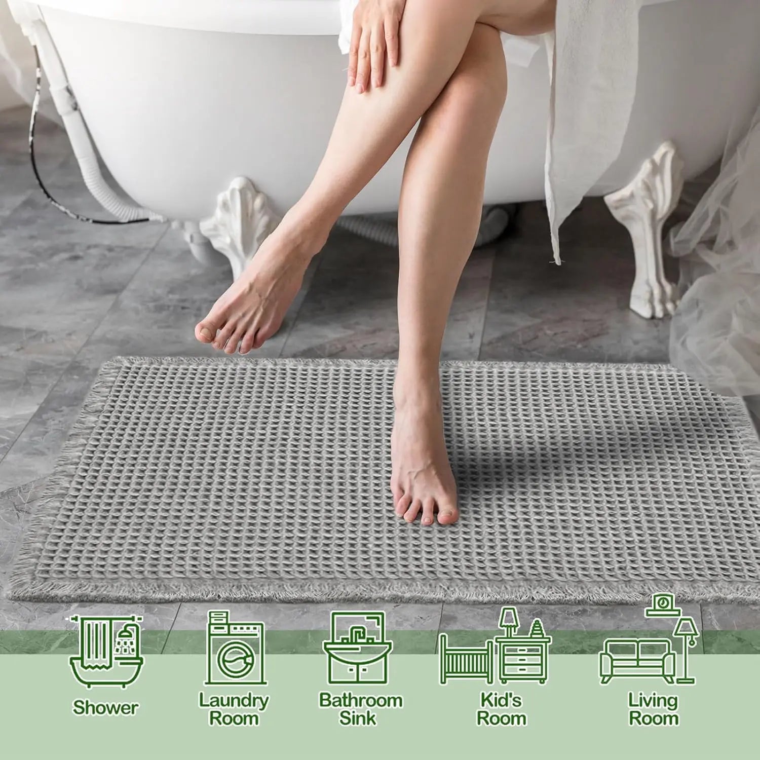 Grey Waffle Bath Mat,Super Absorbent Non Slip Bathroom Rug,Gray 18x30inch,Machine Washable Ultra Soft Floor Mats Wholesale Hub
