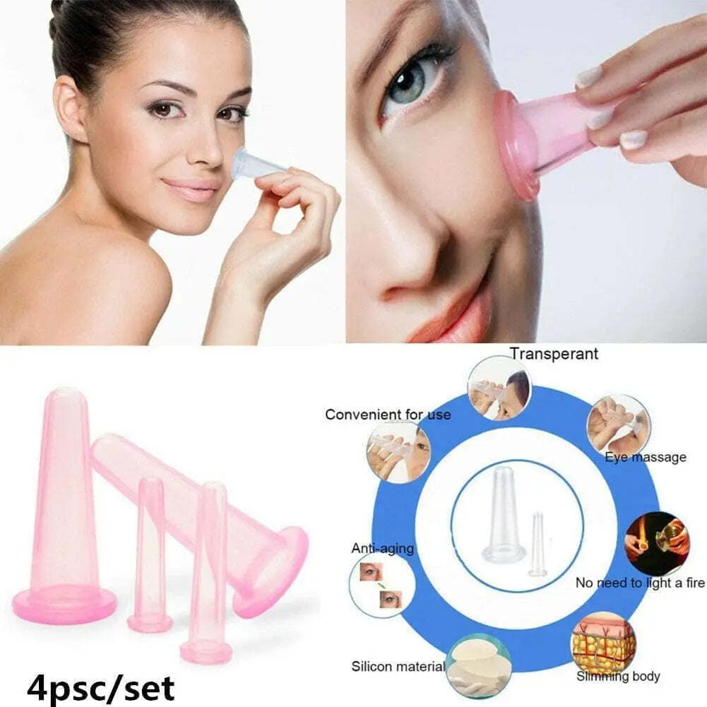 4PCS Facial Cupping Set for Face, Pink Massage Cupping Set Silicone Mini Facial Cups Face Helper Skin Care Neck Back Eyes Massaging Cup Wholesale Hub