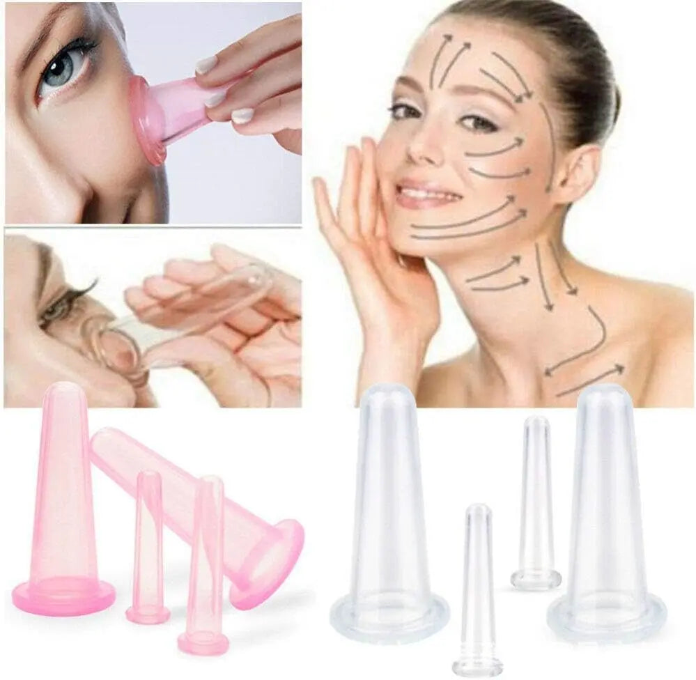 4PCS Facial Cupping Set for Face, Pink Massage Cupping Set Silicone Mini Facial Cups Face Helper Skin Care Neck Back Eyes Massaging Cup Wholesale Hub