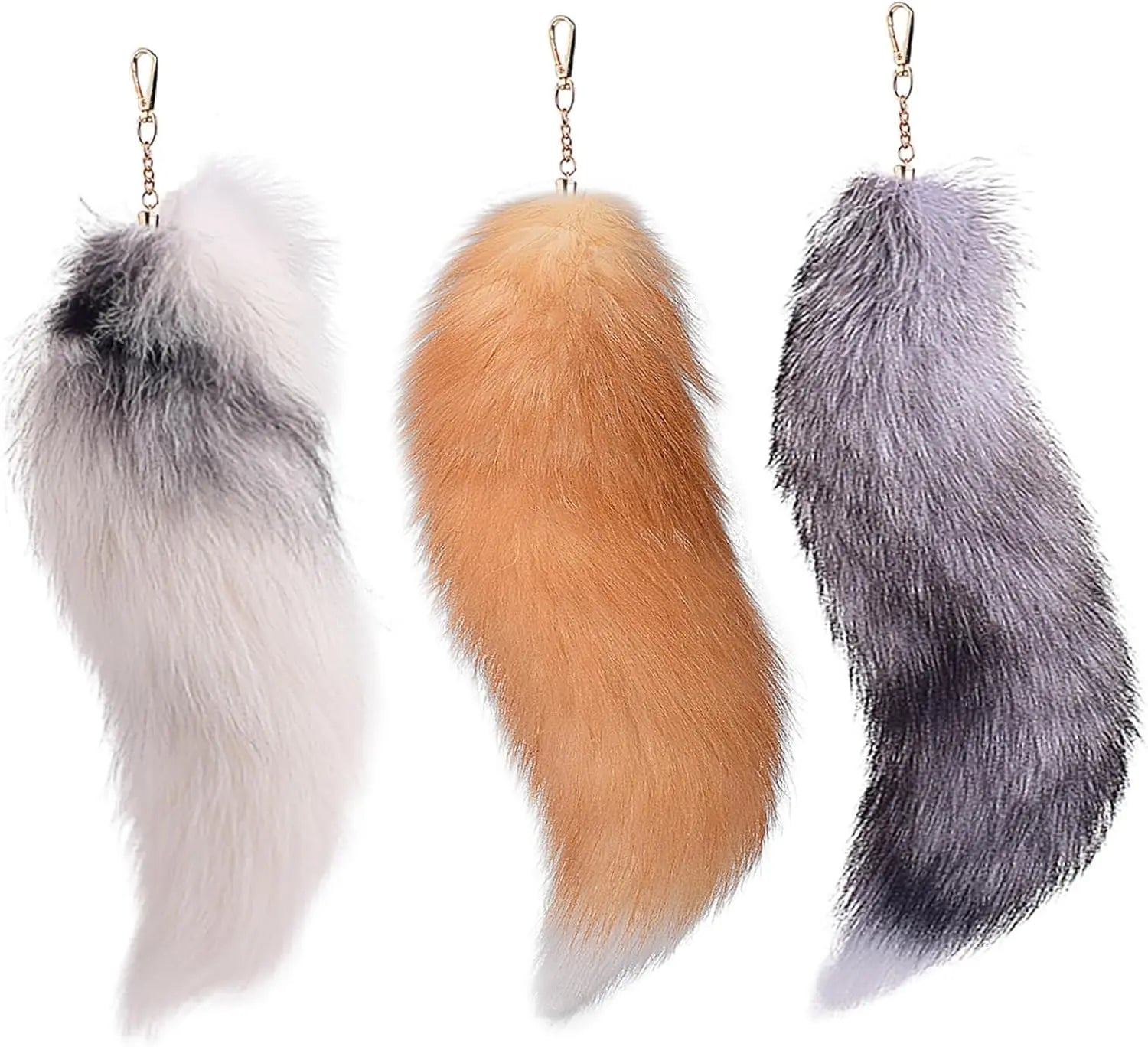 3 Pcs Therian Tail, 15.8 Inch Long Therian Fox Tail with Clasp, Halloween Soft Fluffy Fox Tail Keychain, Hanging Fox Tails for Women Adult Handbag Backpack Wholesale Hub