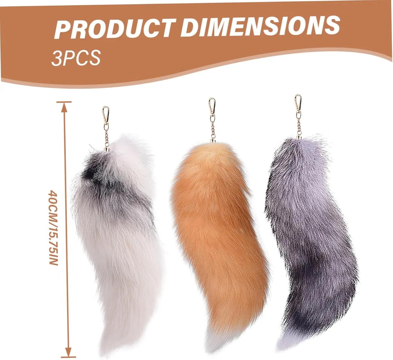 3 Pcs Therian Tail, 15.8 Inch Long Therian Fox Tail with Clasp, Halloween Soft Fluffy Fox Tail Keychain, Hanging Fox Tails for Women Adult Handbag Backpack Wholesale Hub