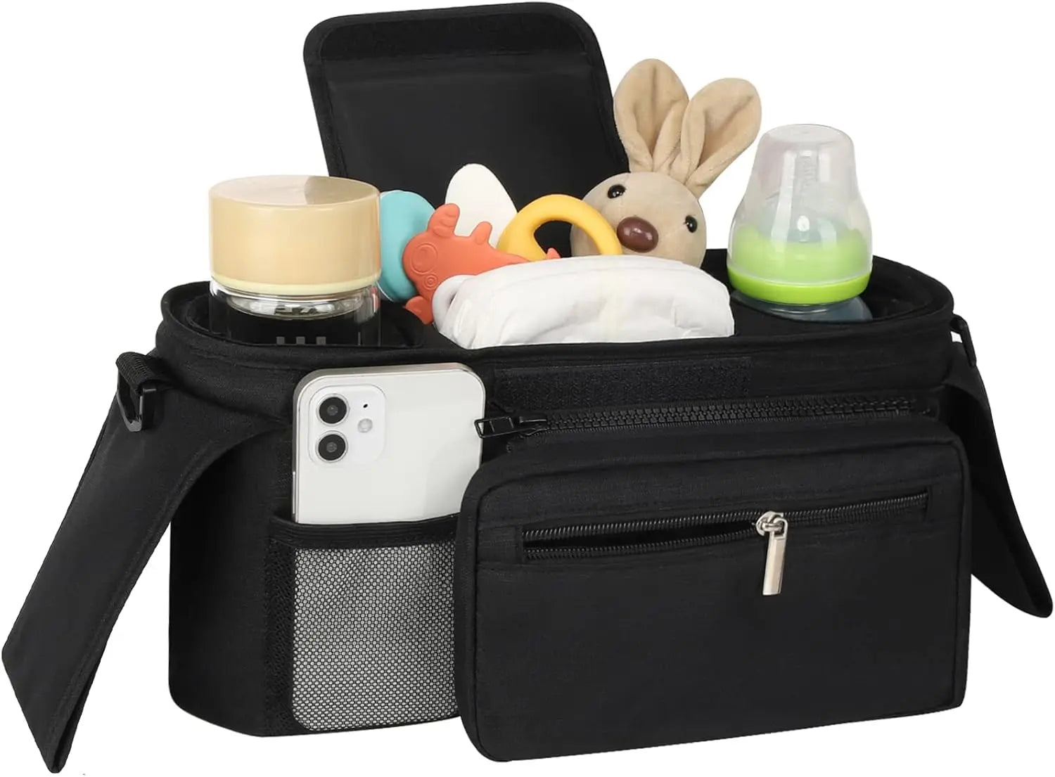 Universal Stroller Organizer with Insulated Cup Holder Detachable Phone Bag and Shoulder Strap,Stroller Bag Caddy Organizer Accessories Fits for Uppababy, Baby Jogger, Britax Strollers Wholesale Hub