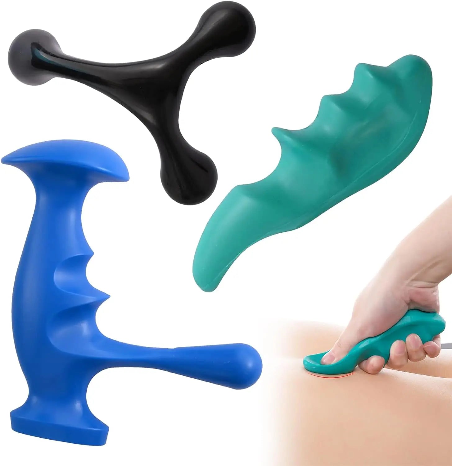 Manual Trigger Point Massage Tool and Thumb Saver for Full Body Deep Tissue Massage, Set Include 1 Green Thumb Protector Tool 1 Palm Urchin Massage Tool Hand Held 4-Legged Massage Knobs Wholesale Hub