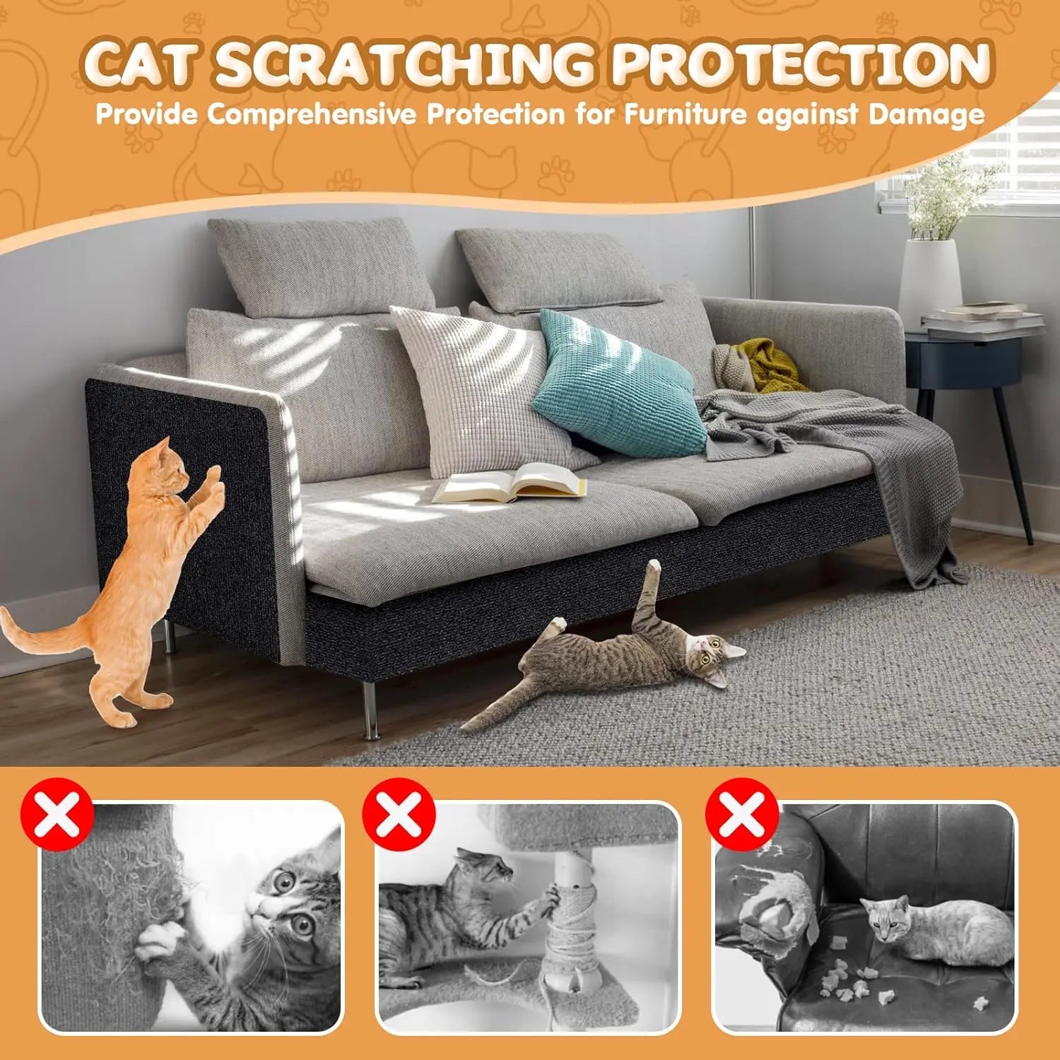78.7"x15.8" Cat Scratching Mat - Trimmable Self Adhesive DIY Climbing Cat Scratcher Pad Replacement for Cat Tree Shelves and Post Cat Scratch Furniture (Light Grey) Wholesale Hub