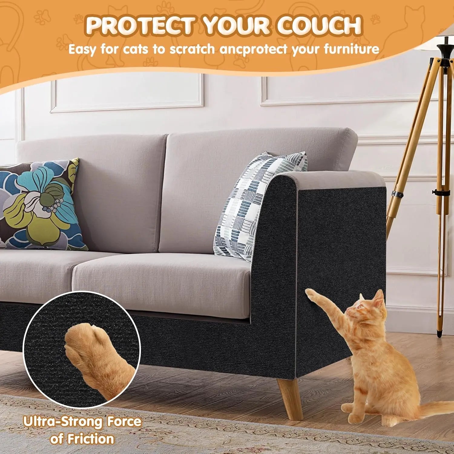 78.7"x15.8" Cat Scratching Mat - Trimmable Self Adhesive DIY Climbing Cat Scratcher Pad Replacement for Cat Tree Shelves and Post Cat Scratch Furniture (Light Grey) Wholesale Hub
