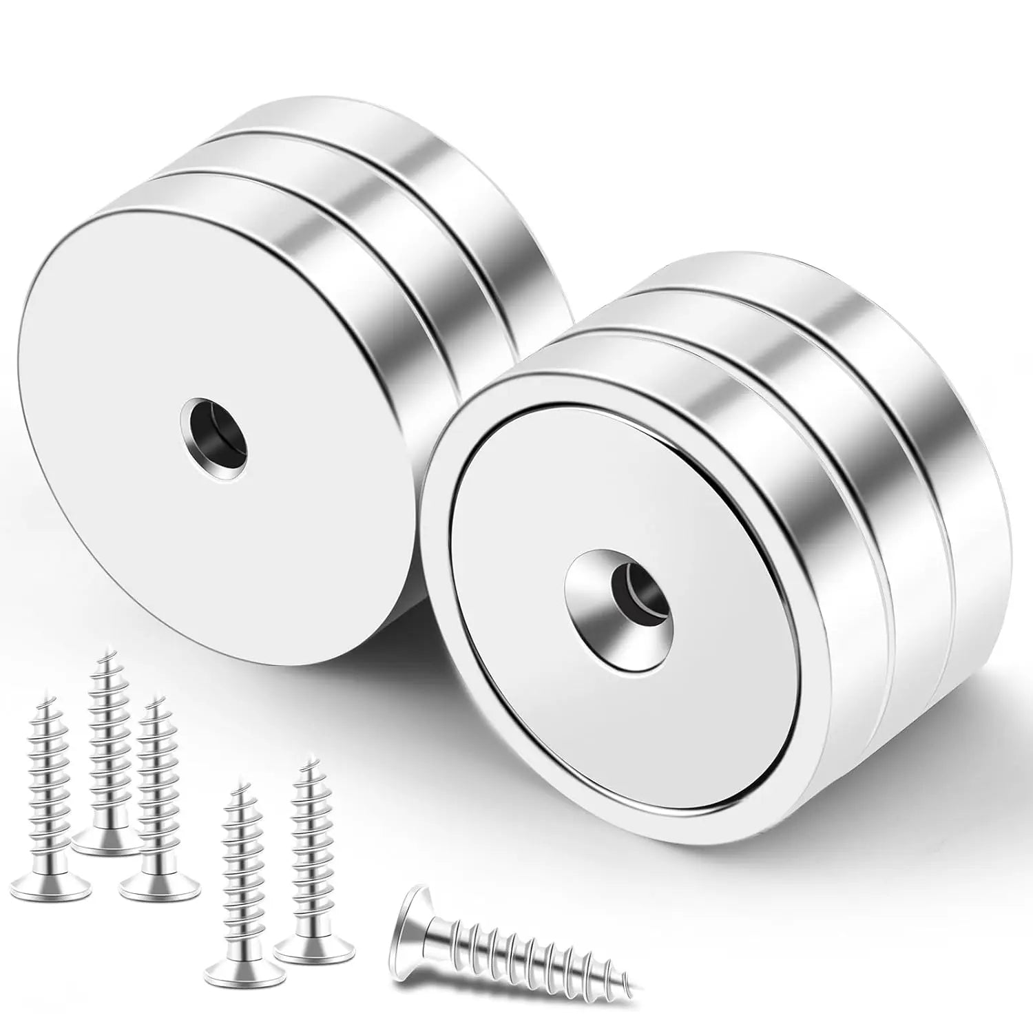 Strong Magnets, 150lb+ Waterproof Neodymium Cup Magnets with Screws for Wall Mounting,Rare Earth Magnet Holes Holding Tools Lifting, Hanging(Silver, 6 Pack) - 150lb Wholesale Hub