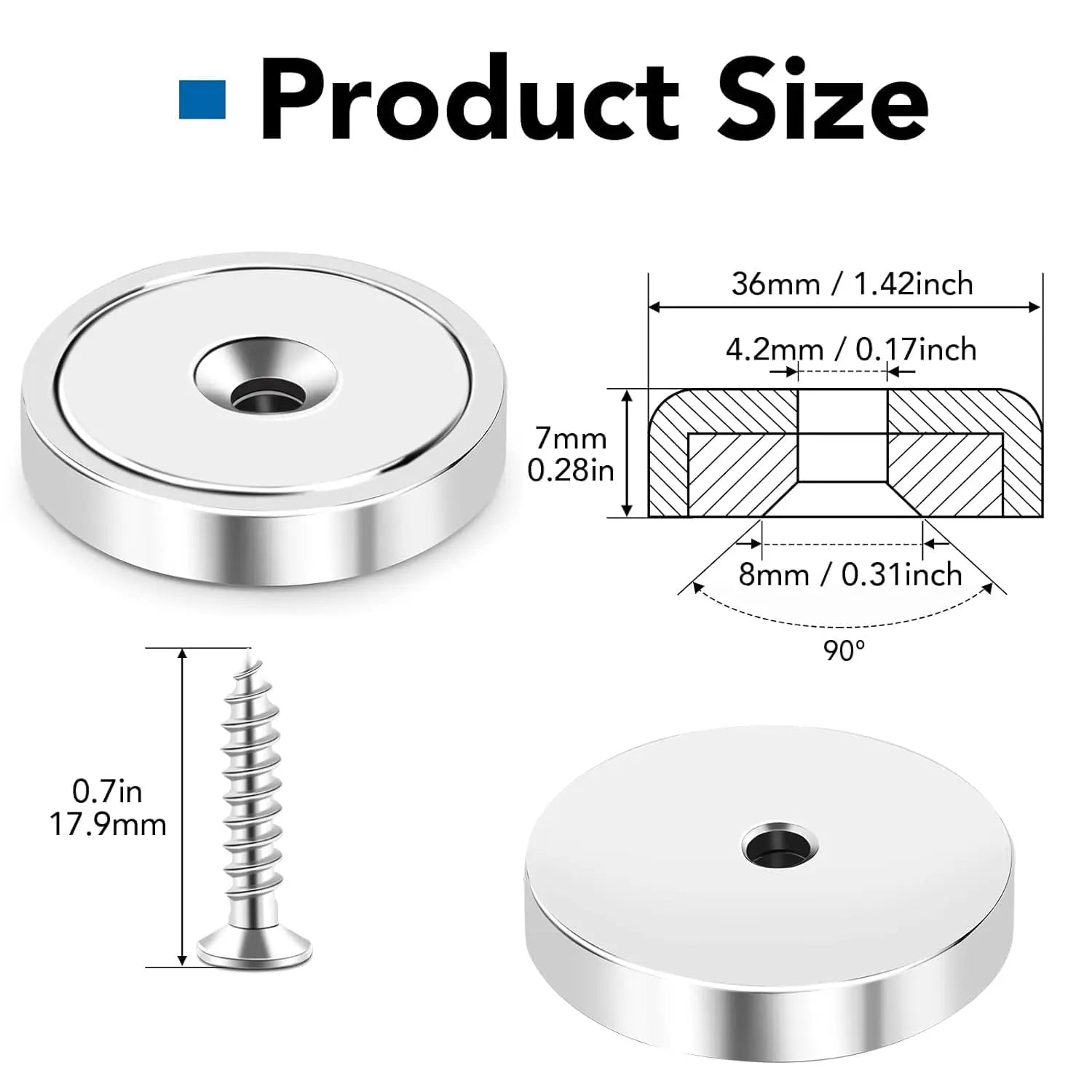 Strong Magnets, 150lb+ Waterproof Neodymium Cup Magnets with Screws for Wall Mounting,Rare Earth Magnet Holes Holding Tools Lifting, Hanging(Silver, 6 Pack) - 150lb Wholesale Hub