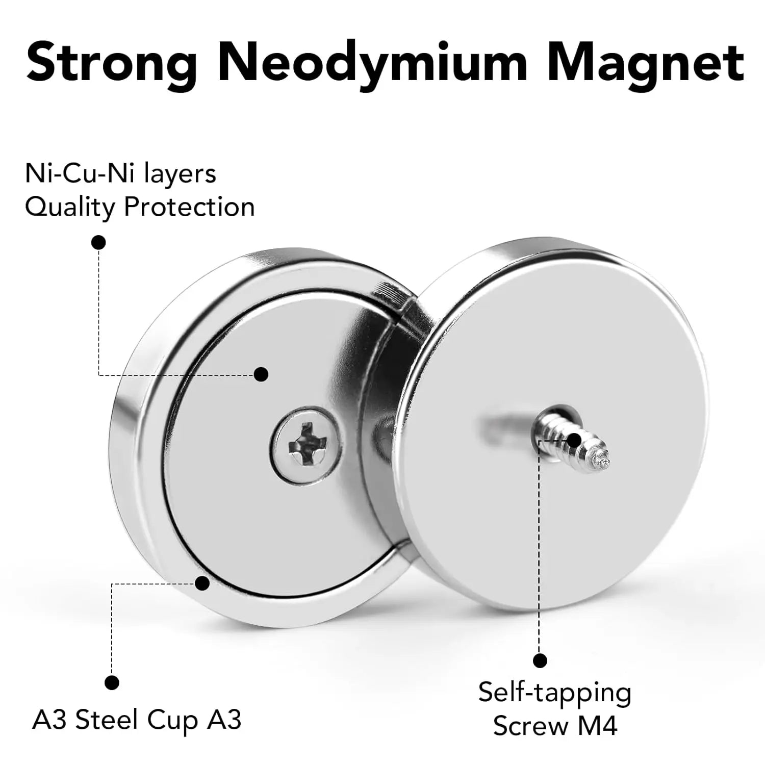 Strong Magnets, 150lb+ Waterproof Neodymium Cup Magnets with Screws for Wall Mounting,Rare Earth Magnet Holes Holding Tools Lifting, Hanging(Silver, 6 Pack) - 150lb Wholesale Hub
