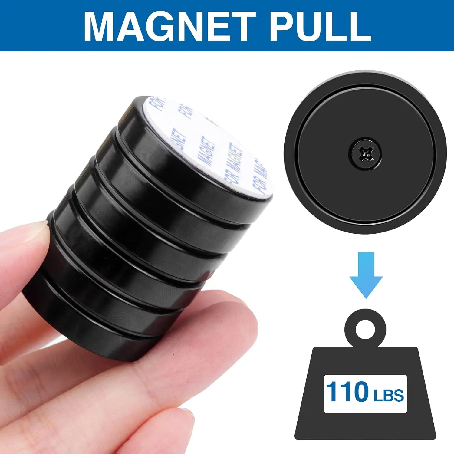 Magnets with Holes, 110 lb+ Waterproof Strong Neodymium Cup Disc Screws for Wall Mounting, Lifting Tools - Pack of 6 Black 110lb-6p Wholesale Hub