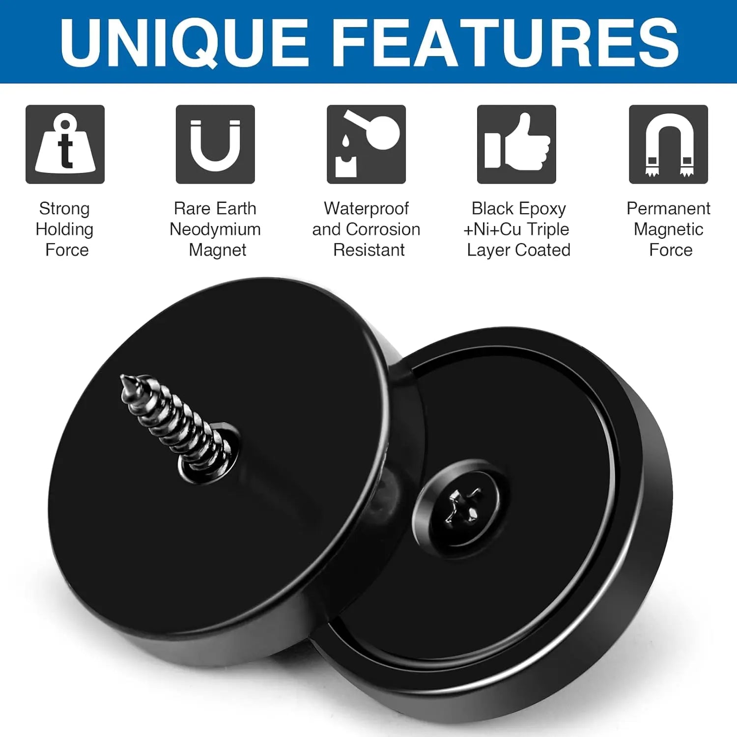 Magnets with Holes, 110 lb+ Waterproof Strong Neodymium Cup Disc Screws for Wall Mounting, Lifting Tools - Pack of 6 Black 110lb-6p Wholesale Hub