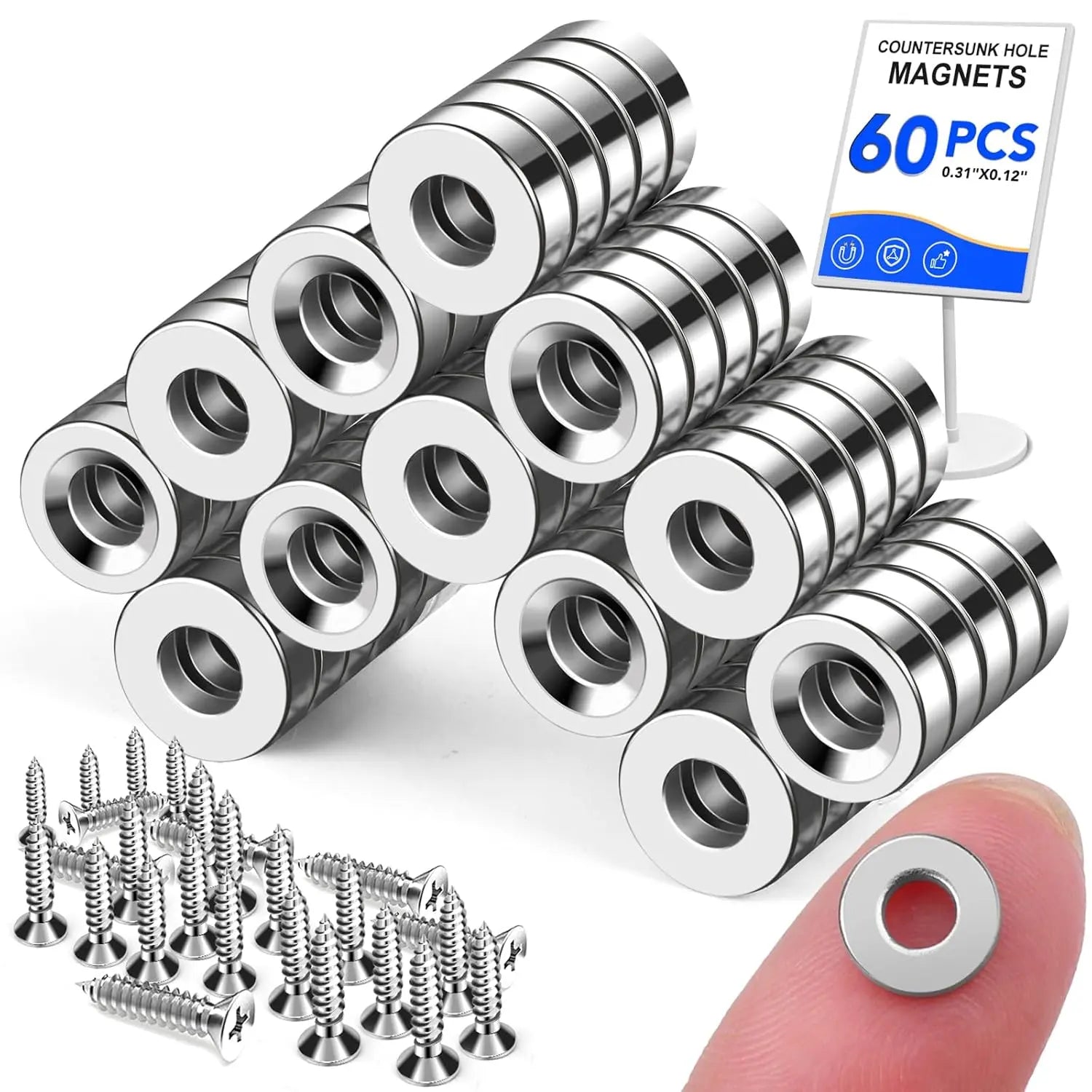 Small Round Magnets with Holes 60 Pack, Cabinet for Doors, Drawers, Rare Earth Refrigerator Magnet Fridge, Science, Cat Eye Magnet, Pinning - 0.31x0.12inch Wholesale Hub
