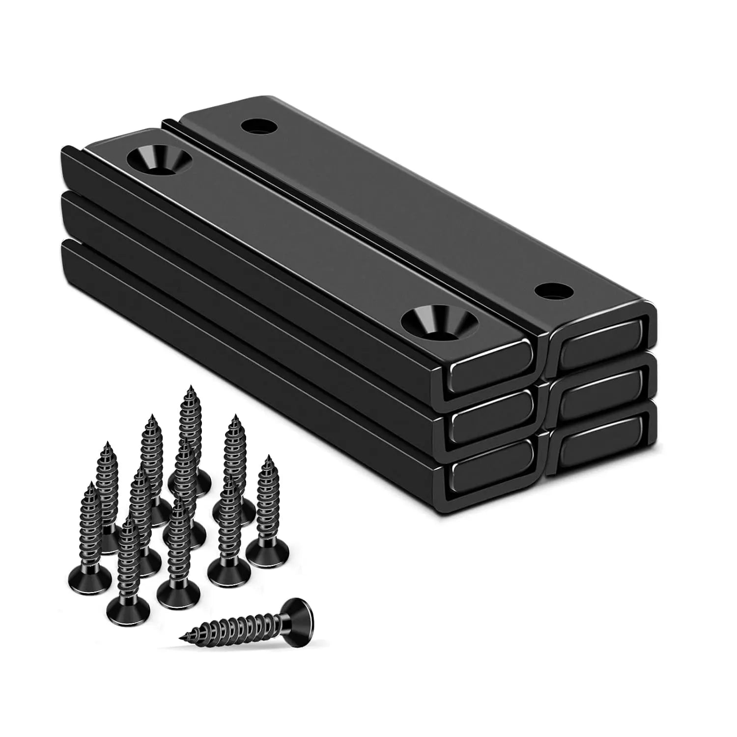 80lbs Neodymium Bar Magnets with Screws Holes, Strong Cabinet for Closure, Rare Earth Magnetic Rectangle Doors, Mounting, Locker Accessories - 60x13.5x5mm Pack of 6 Black 60x13.5x5 mm Wholesale Hub