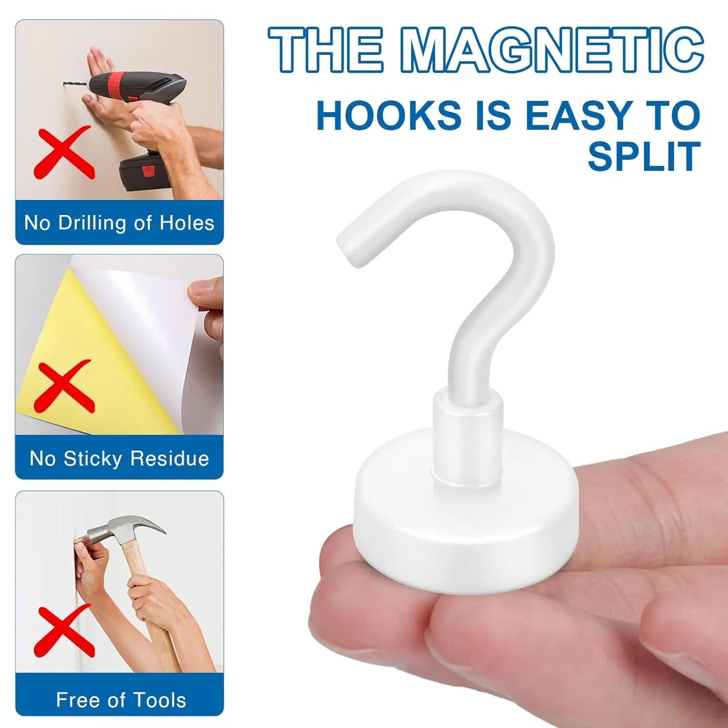 Cruise Essentials: 40Lbs White Magnets, Strong Magnetic Hooks for Hanging, 6 Pack - Wholesale Hub