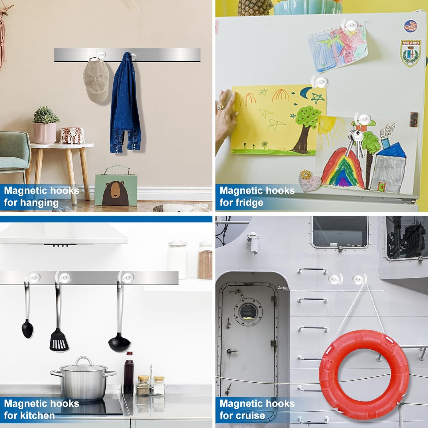 Cruise Essentials: 40Lbs White Magnets, Strong Magnetic Hooks for Hanging, 6 Pack - Wholesale Hub