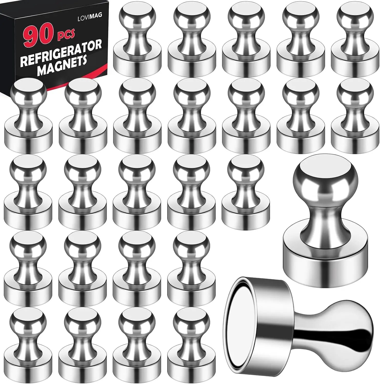 90Pcs Refrigerator Magnets - Strong Neodymium Fridge for Whiteboard, Metal Push Pin Magnets, Ideal Kitchen, Office, School Wholesale Hub