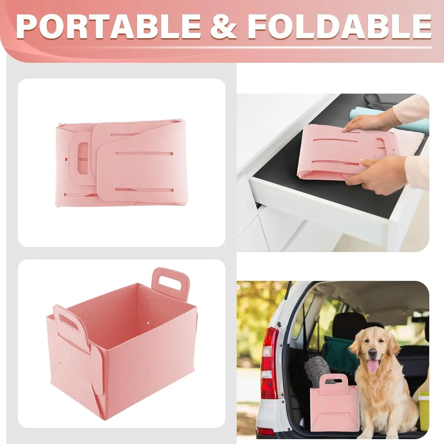 Car Trunk Organizer, Foldable Organizer for SUV, Lightweight Storage Sundries, Accessories Women and Men, Travel Essentials, Felt, 2 Pack Pink pink - Wholesale Hub