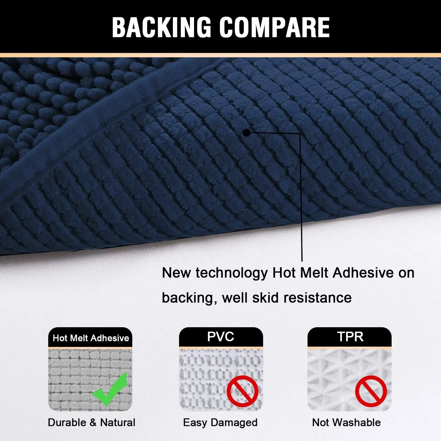 Navy Blue Bath Rug, Mat Non Slip Mats for Bathroom Floor, Rug Extra Thick Chenille 17" x 24" Absorbent Soft Shaggy Washable Dry Fast Plush Rugs Bathtubs Wholesale Hub