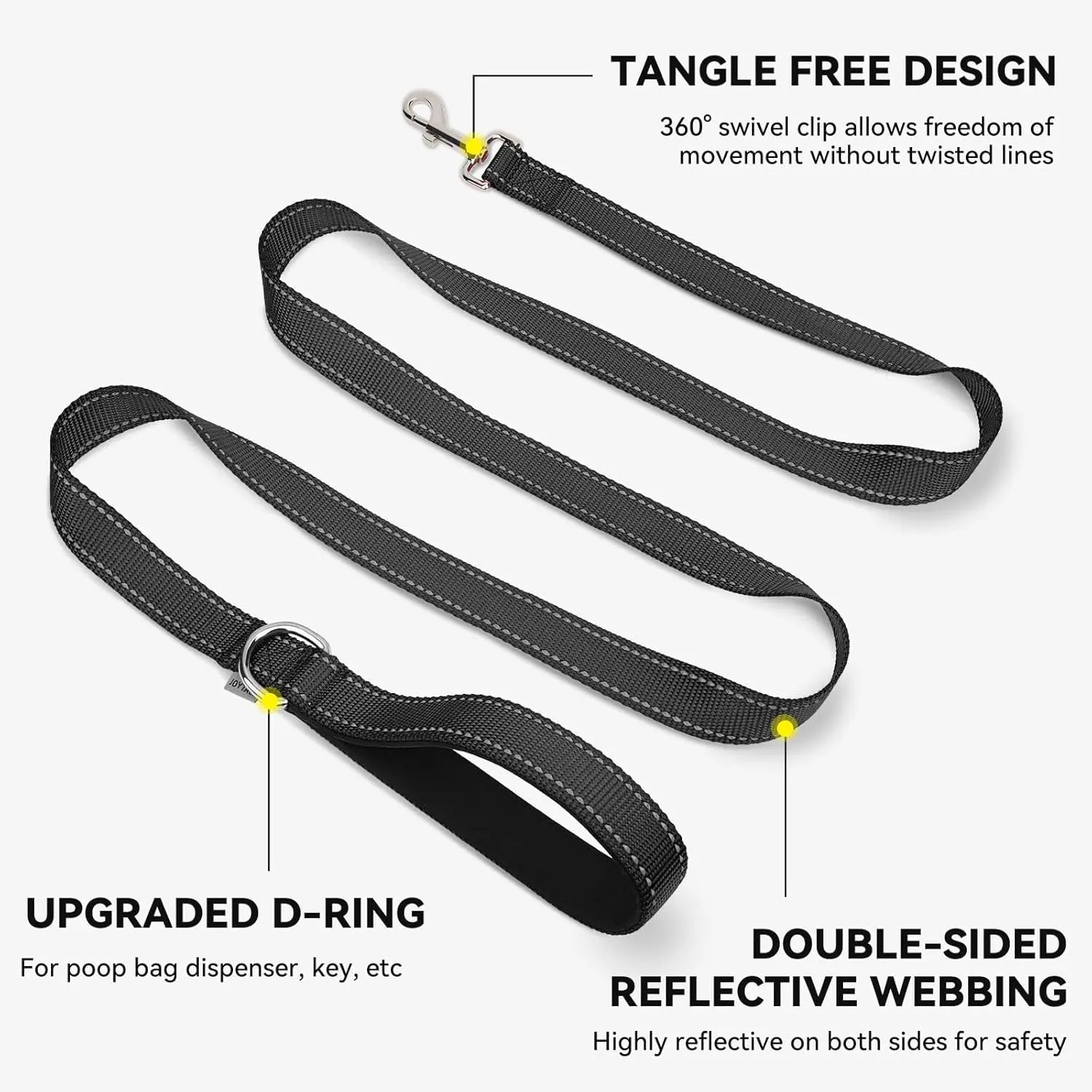 Dog Leash, 6 FT Double-Sided Reflective, Padded Handle Nylon Heavy Duty Leashes for Medium & Large Dogs Walking, Black ft Standard Wholesale Hub