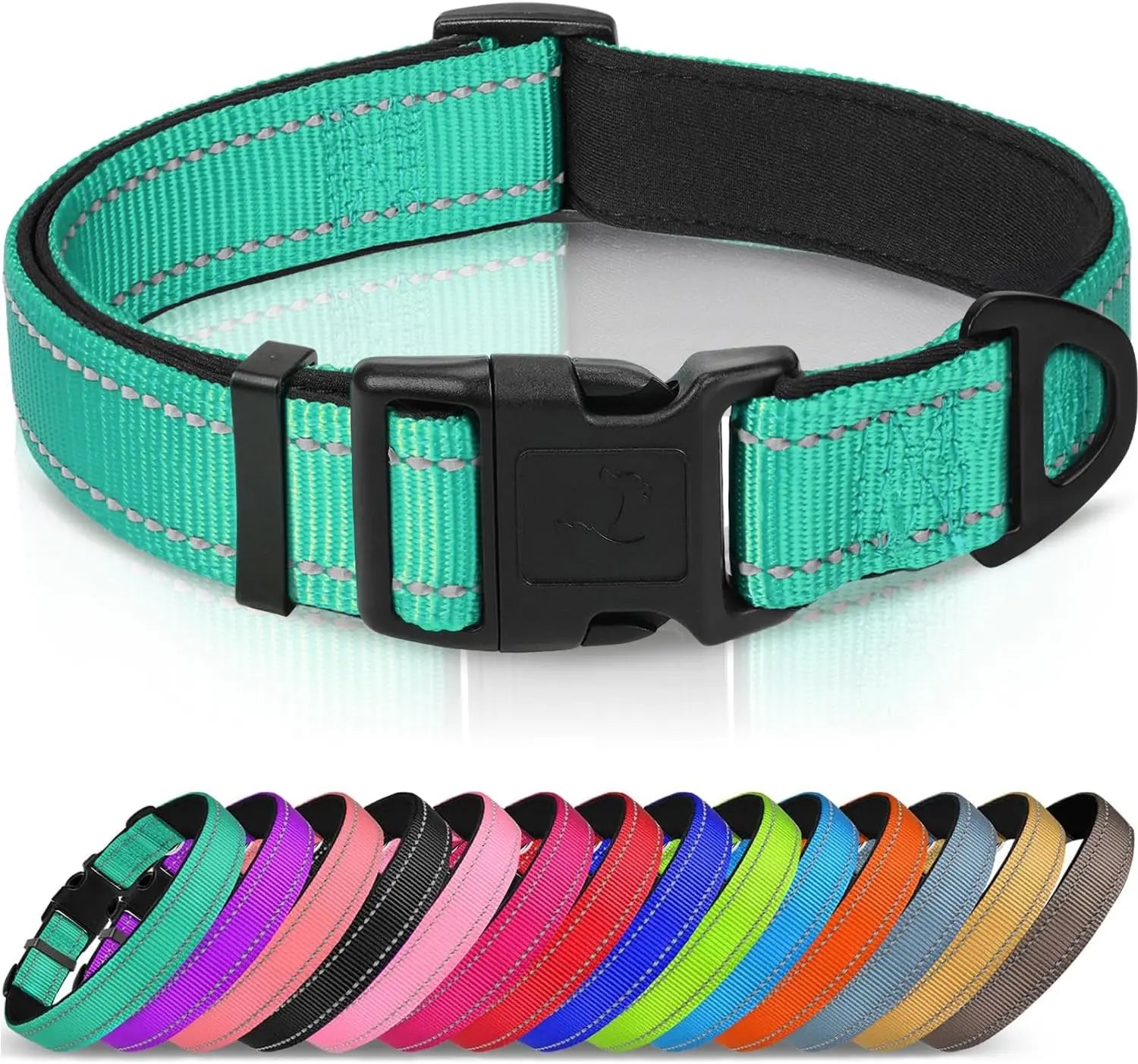 Reflective Dog Collar, Soft Neoprene Padded, Metal D-Ring, Nylon Pet Collar Adjustable for Large Dogs, Teal, L Teal (Pack of 1) Wholesale Hub