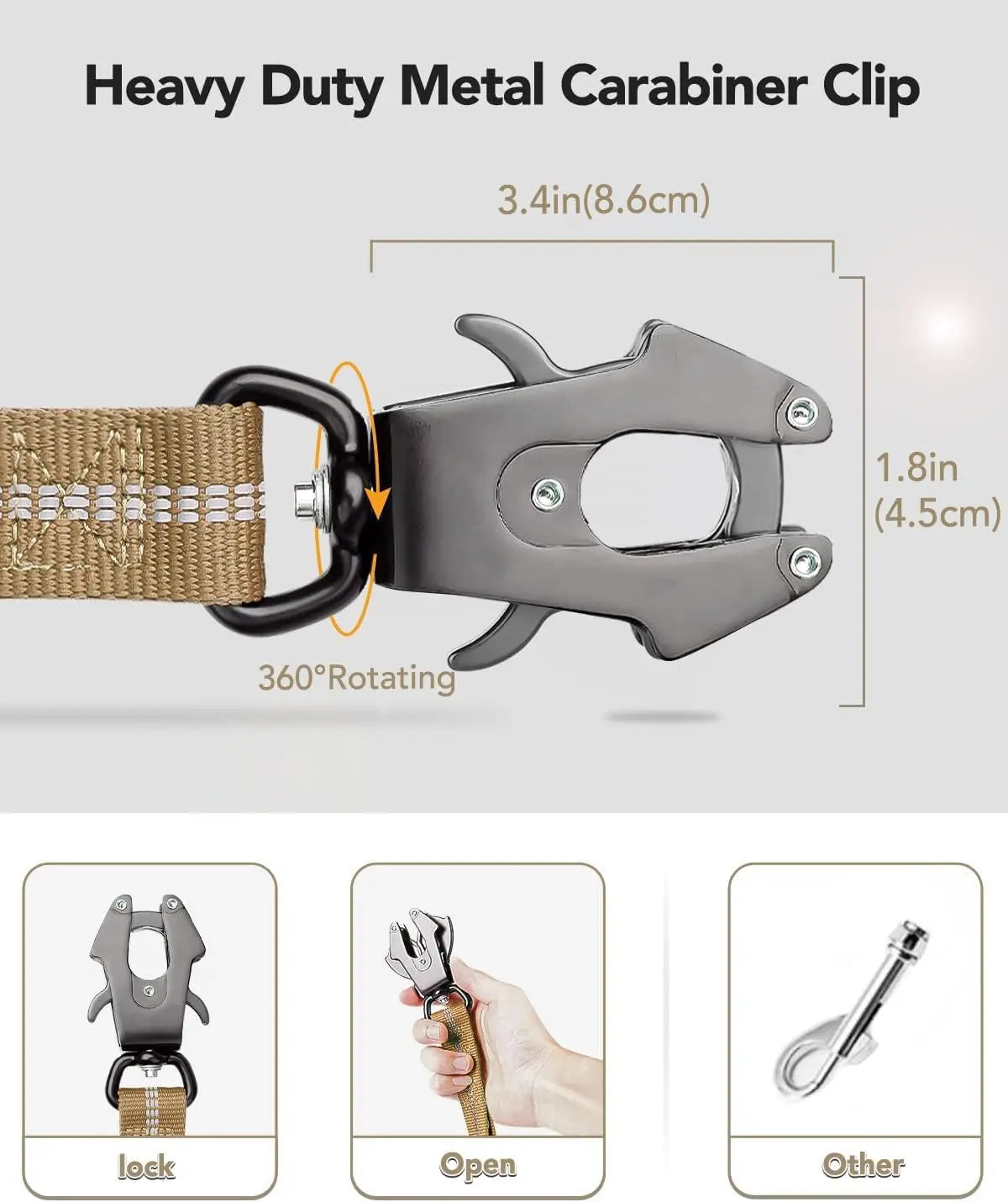 Tactical Dog Leash Heavy Duty, 4-6FT Shock Absorbing Bungee Lead with 2 Padded Handle, Metal Carabiner Clip, Car Seatbelt, Strong No Pull for Medium Large X-Large Dogs, Coyote Brown - Wholesale Hub