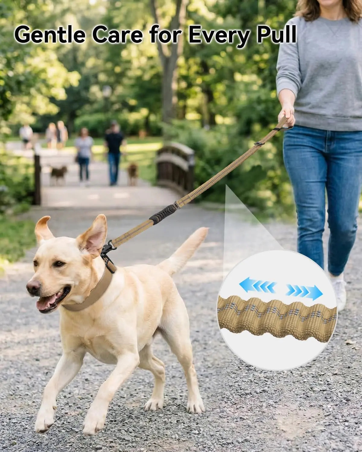 Tactical Dog Leash Heavy Duty, 4-6FT Shock Absorbing Bungee Lead with 2 Padded Handle, Metal Carabiner Clip, Car Seatbelt, Strong No Pull for Medium Large X-Large Dogs, Coyote Brown - Wholesale Hub