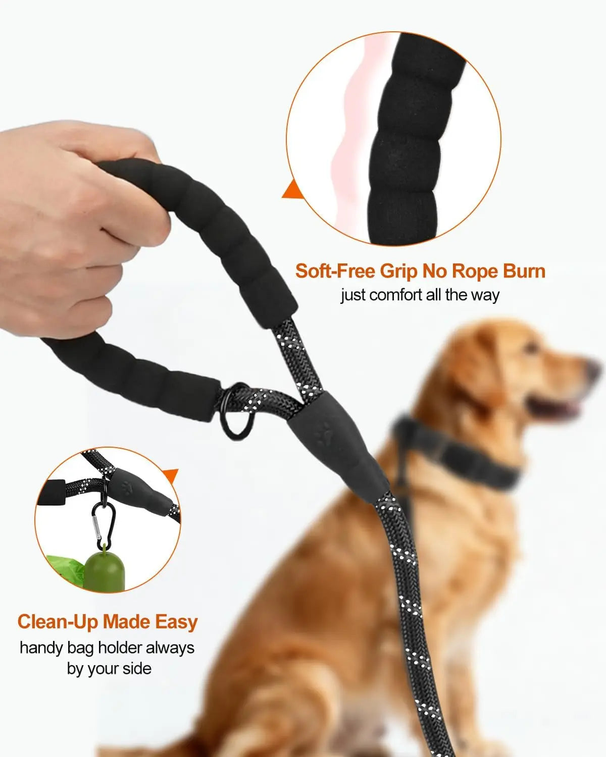 Dog Leash for Large Dogs, Heavy Duty Nylon Leashes with Comfortable Padded Handle and Highly Reflective Threads, Ideal Walking Training, Black, 6'×1/2'' Black 6FT×1/2'' (20~120 lbs) Wholesale Hub