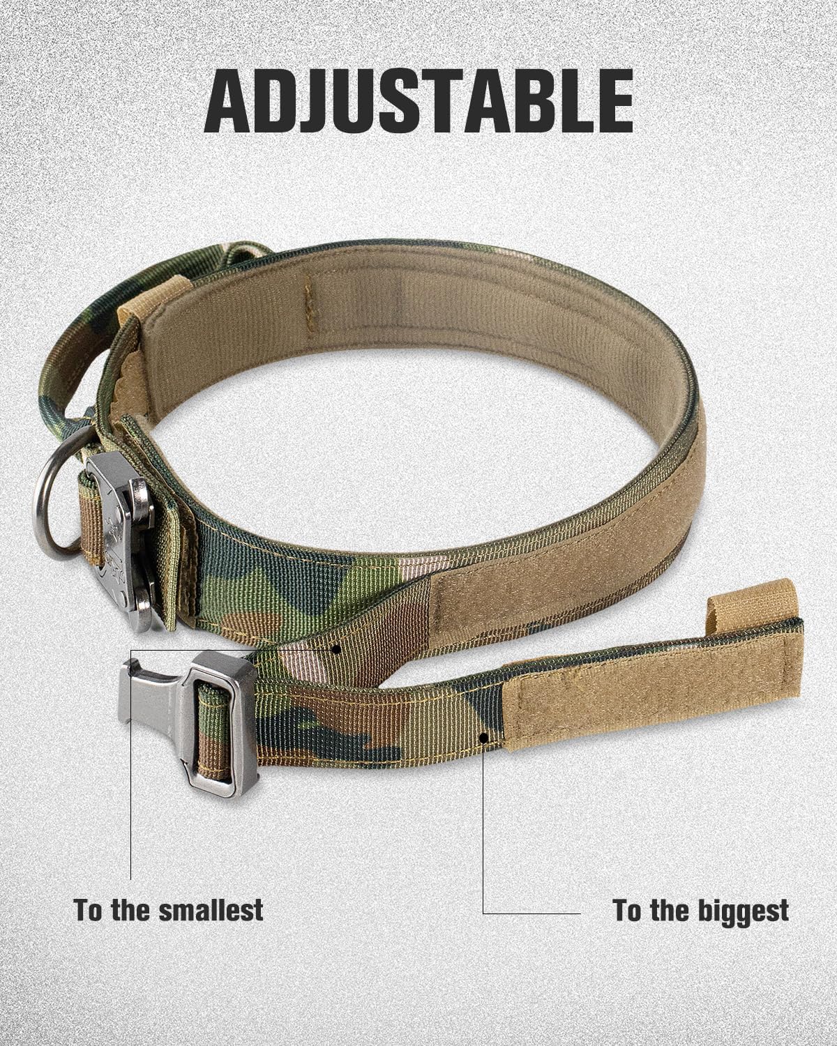 Tactical Dog Collar(17"-21") and Leash Set, Shock Absorbing Bungee Adjustable Strong Collar with Handle for Large Dogs(Camouflage, L) - Wholesale Hub