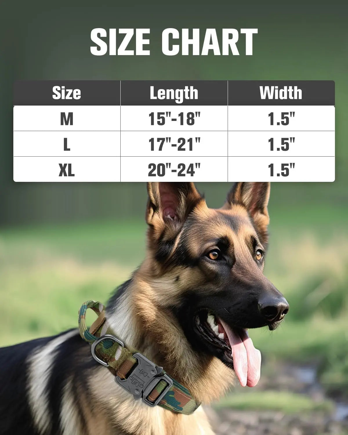 Tactical Dog Collar(17"-21") and Leash Set, Shock Absorbing Bungee Adjustable Strong Collar with Handle for Large Dogs(Camouflage, L) - Wholesale Hub