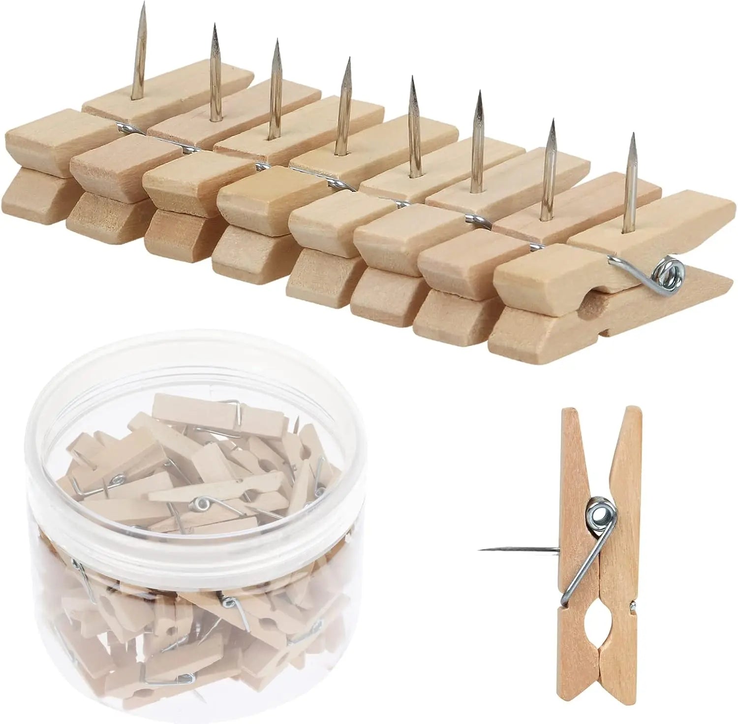 50 PCS Push Pin with Wooden Clips, Durable Pins, Decorative Pushpins Tacks Thumbtacks, for Cork Board Artworks Notes Photos, Craft Projects, Offices and Homes (Burlywood) - Wholesale Hub