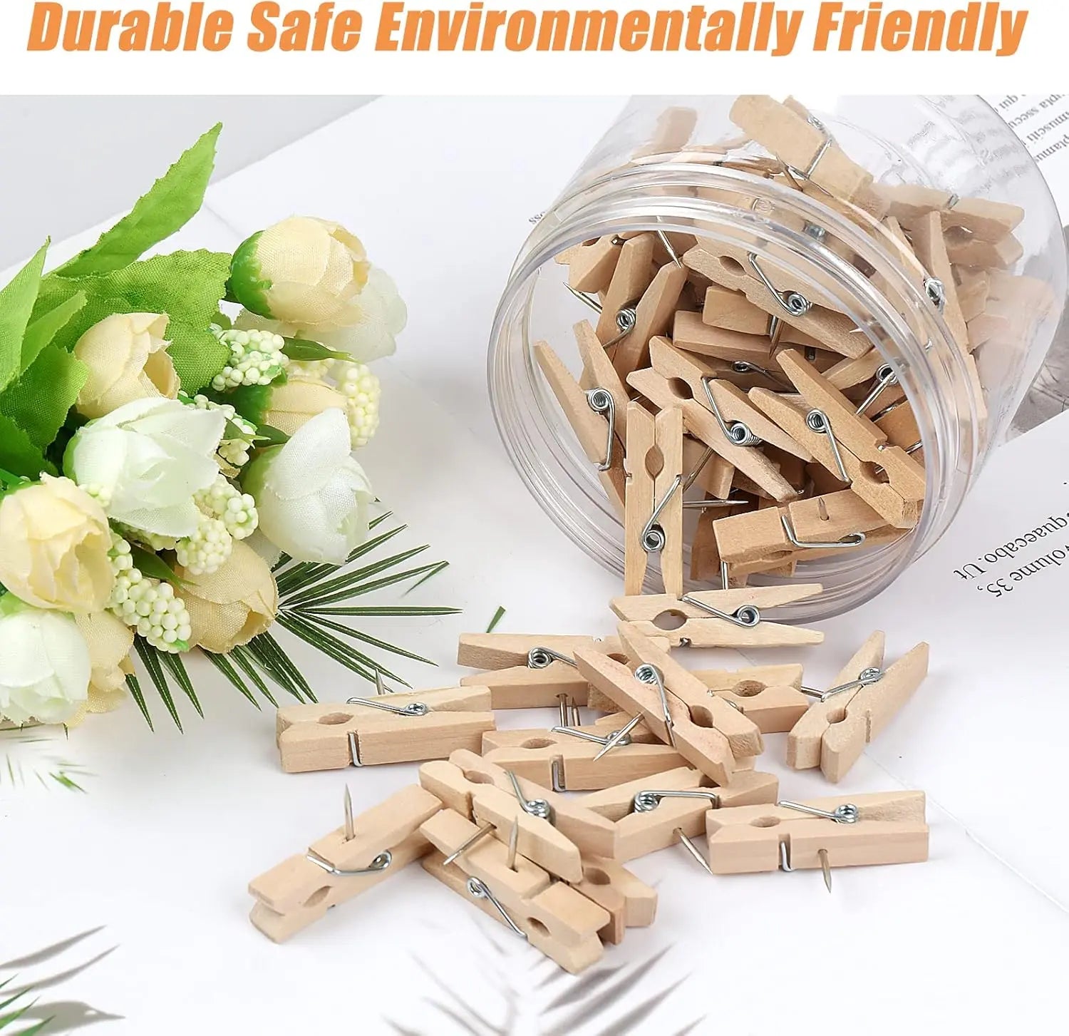 50 PCS Push Pin with Wooden Clips, Durable Pins, Decorative Pushpins Tacks Thumbtacks, for Cork Board Artworks Notes Photos, Craft Projects, Offices and Homes (Burlywood) - Wholesale Hub