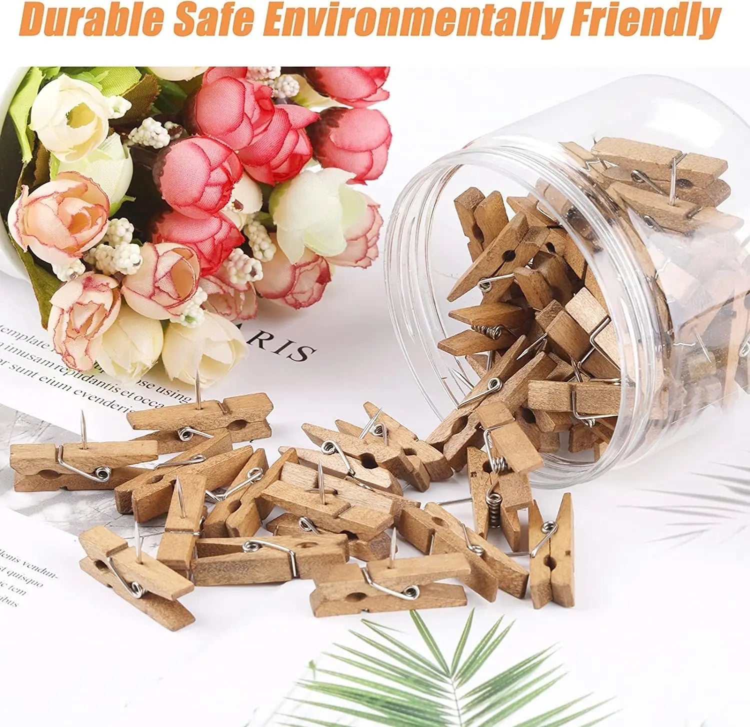 50 PCS Push Pin with Wooden Clips, Durable Pins, Decorative Pushpins Tacks Thumbtacks, for Cork Board Artworks Notes Photos, Craft Projects, Offices and Homes Brown - Wholesale Hub
