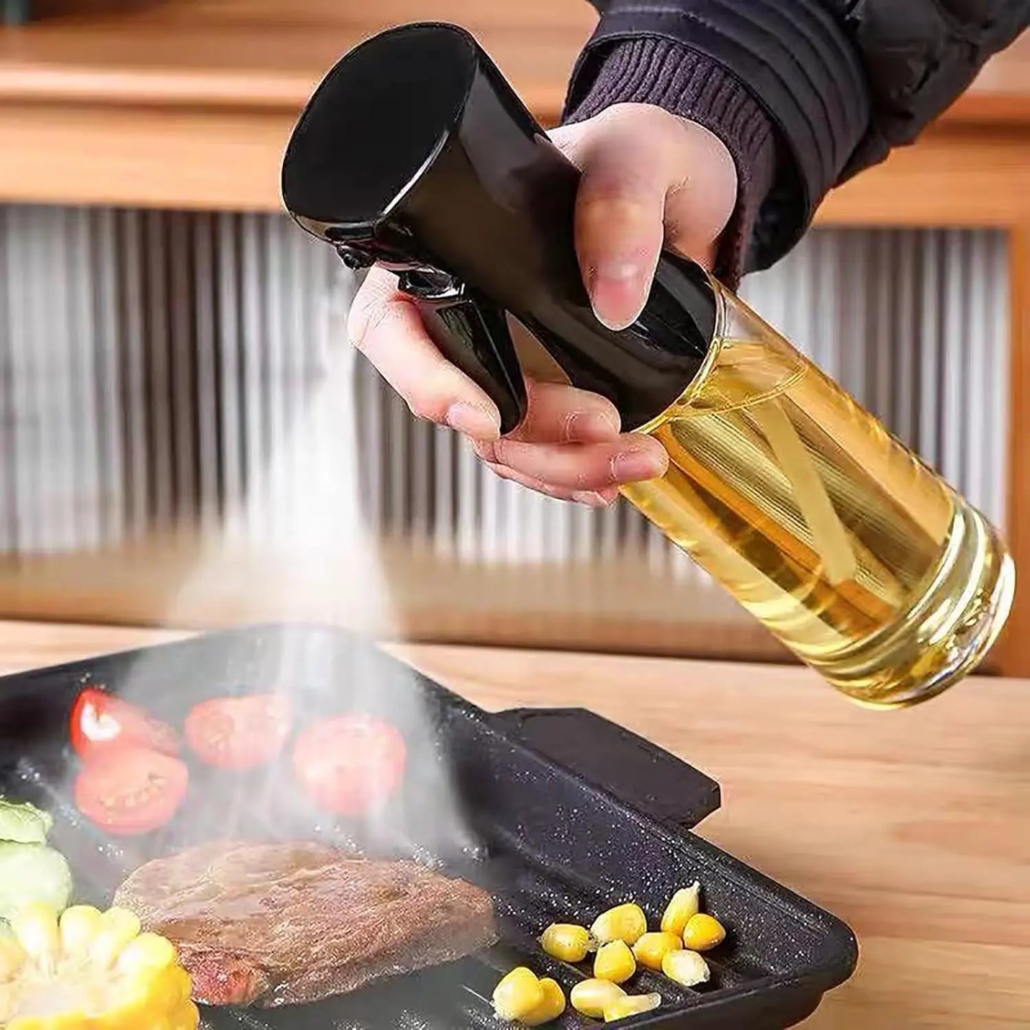 Oil Sprayer for Cooking- 200ml Glass Olive Mister, Spray Bottle, Kitchen Gadgets Accessories Air Fryer, Canola Spritzer, Widely Used Salad Making, Baking, Frying,BBQ Black - Wholesale Hub