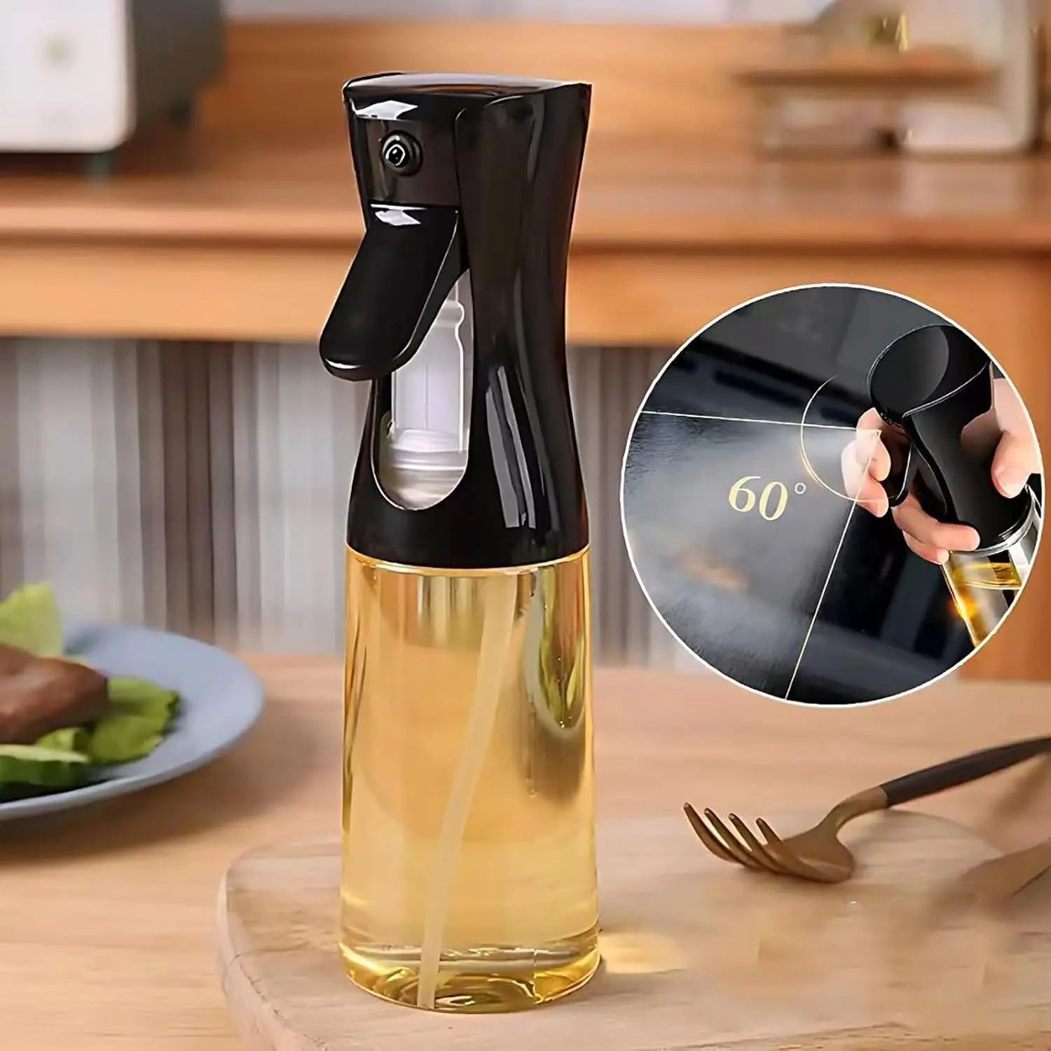 Oil Sprayer for Cooking- 200ml Glass Olive Mister, Spray Bottle, Kitchen Gadgets Accessories Air Fryer, Canola Spritzer, Widely Used Salad Making, Baking, Frying,BBQ Black - Wholesale Hub