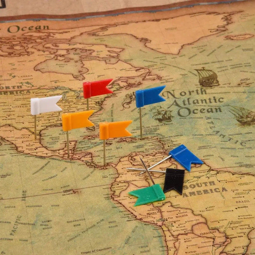 100PCS Map Flag Push Pins, Colorful Tacks with Steel Points - 7 Colors Wholesale Hub